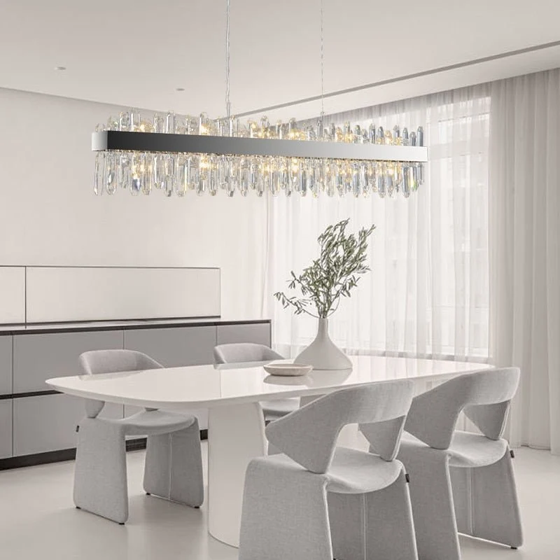 Lampadario moderno di cristallo rettangolare cromato per il soggiorno dell'isola della cucina ATY Home Decor