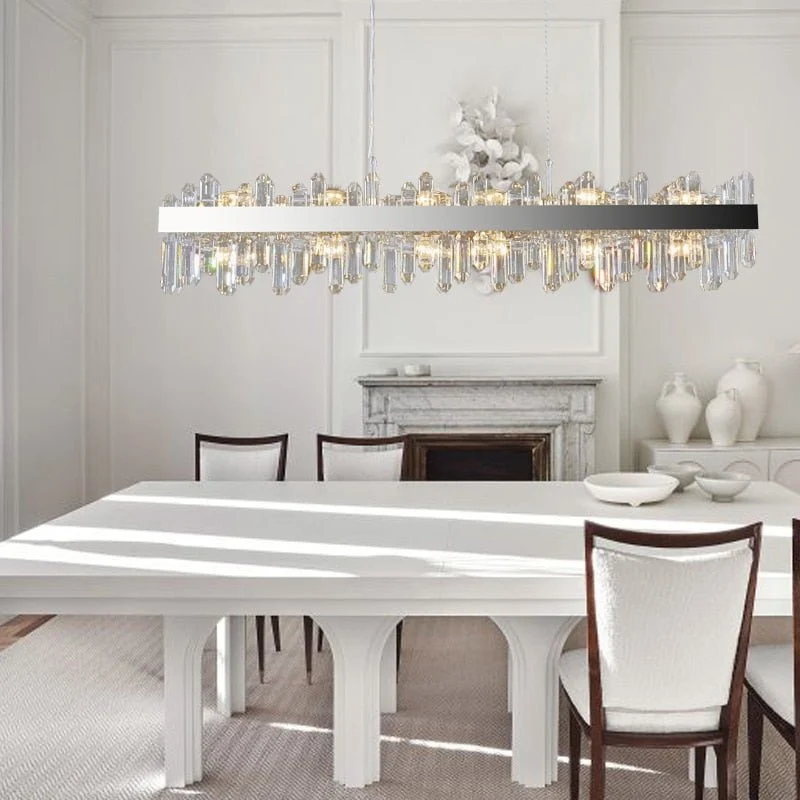 Lampadario moderno di cristallo rettangolare cromato per il soggiorno dell'isola della cucina ATY Home Decor