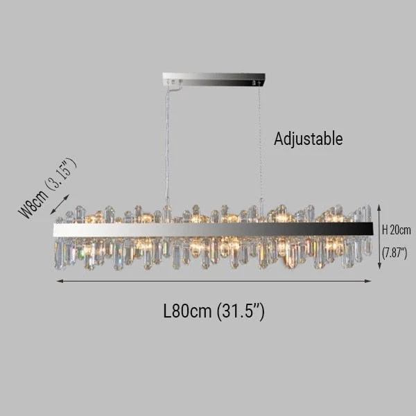 Lampadario moderno di cristallo rettangolare cromato per il soggiorno dell'isola della cucina ATY Home Decor