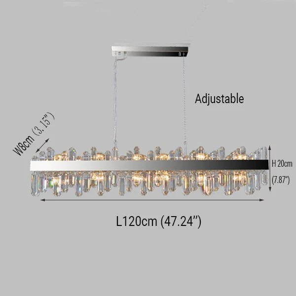Lampadario moderno di cristallo rettangolare cromato per il soggiorno dell'isola della cucina ATY Home Decor