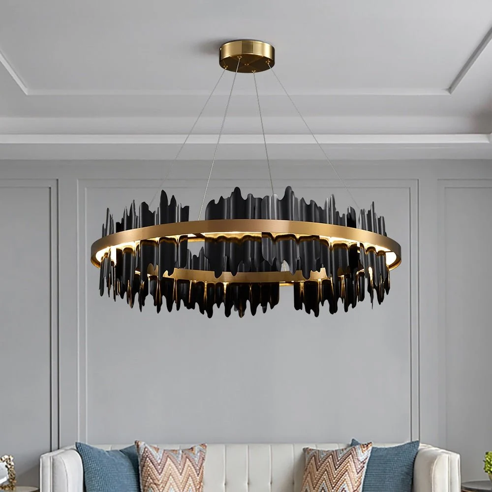Lampadario moderno LED cerchio creativo con lampada sospensione oro nero con telecomando per lampade da soggiorno nella ha...