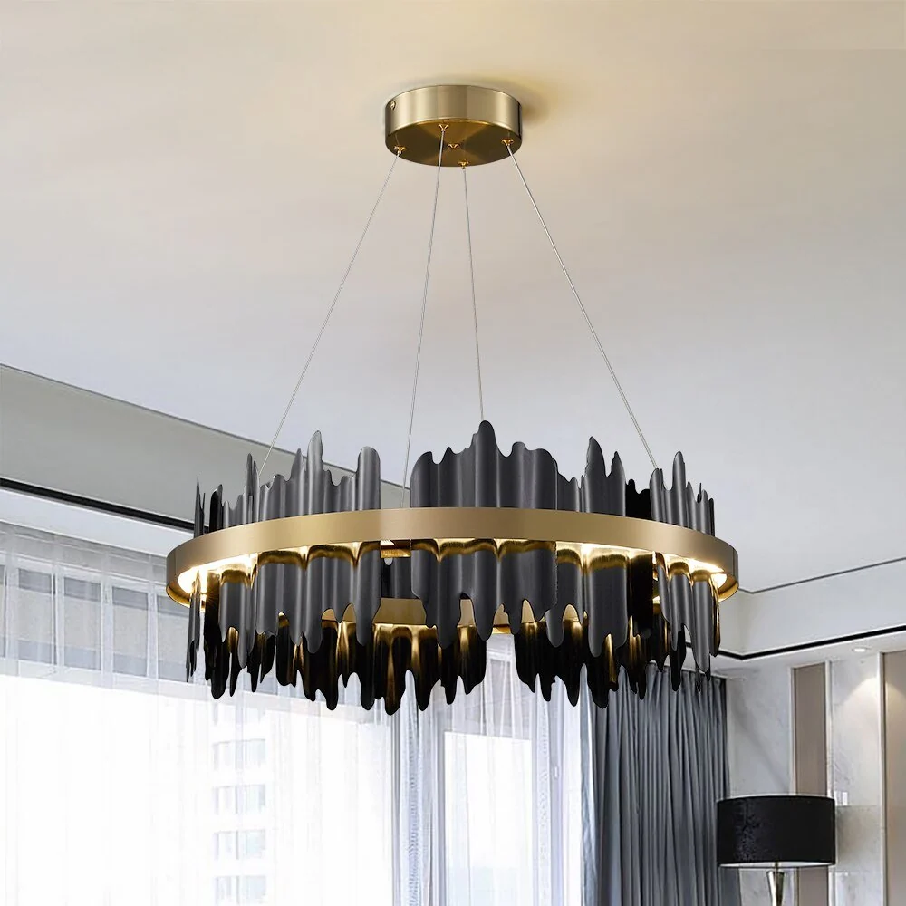 Lampadario moderno LED cerchio creativo con lampada sospensione oro nero con telecomando per lampade da soggiorno nella ha...