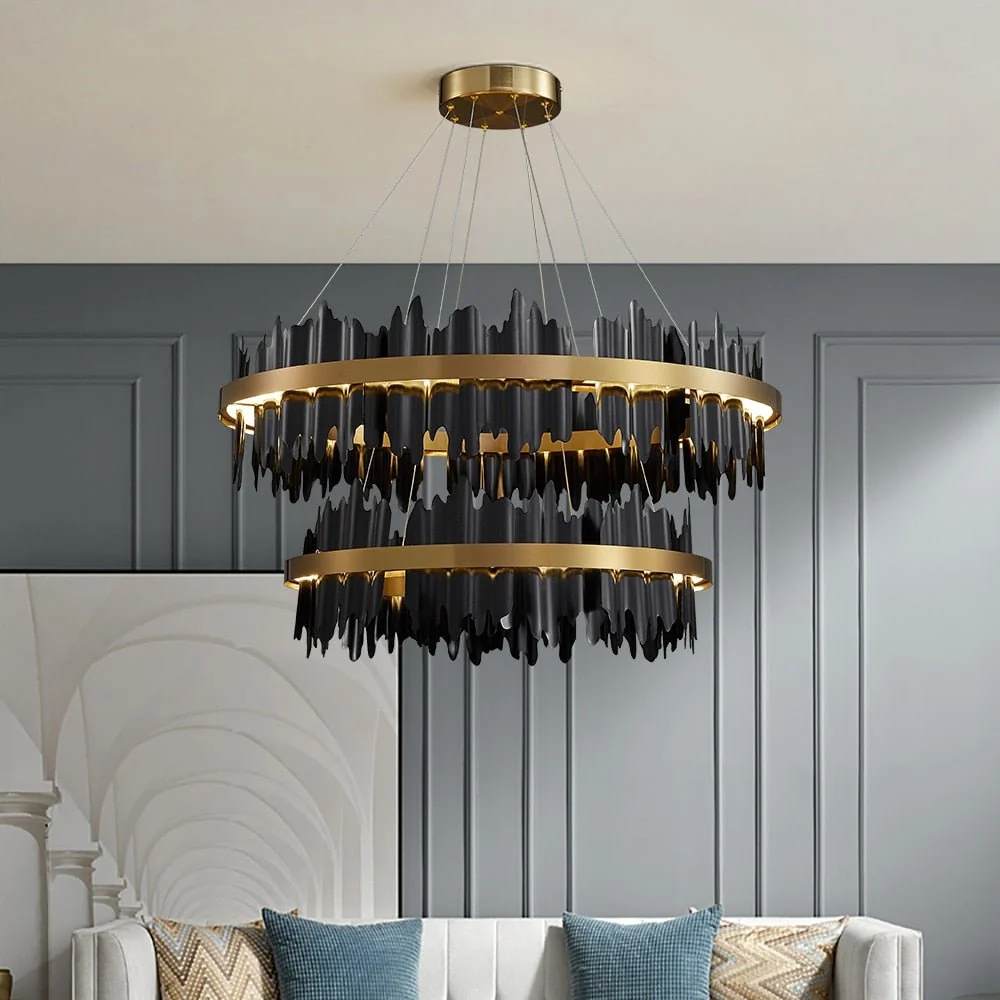 Lampadario moderno LED cerchio creativo con lampada sospensione oro nero con telecomando per lampade da soggiorno nella ha...