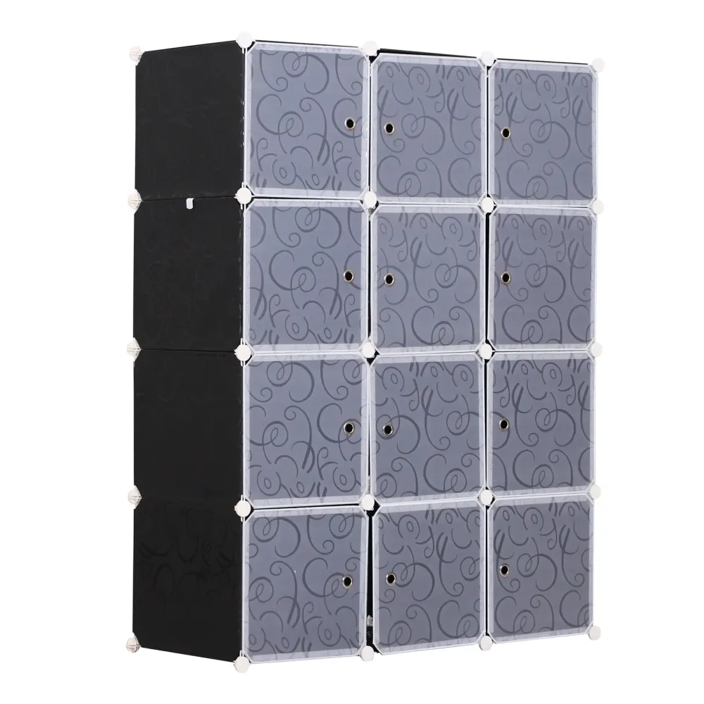 Easycomfort Armadio Guardaroba Modulare Cubi Salvaspazio da Casa, Bianco e Nero PP, 111 x 47 x 145 cm