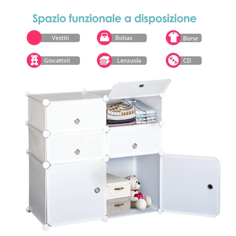 Easycomfort Armadio Modulare Scarpiera Plastica Guardaroba Scaffale Portascarpe 75×37×73cm Bianco