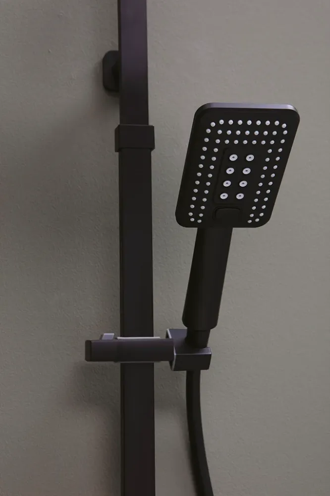Tamanaco - Colonna doccia Set Rettangolare Black ottone finitura nero opaco con soffione rettangolare cm. 29x19