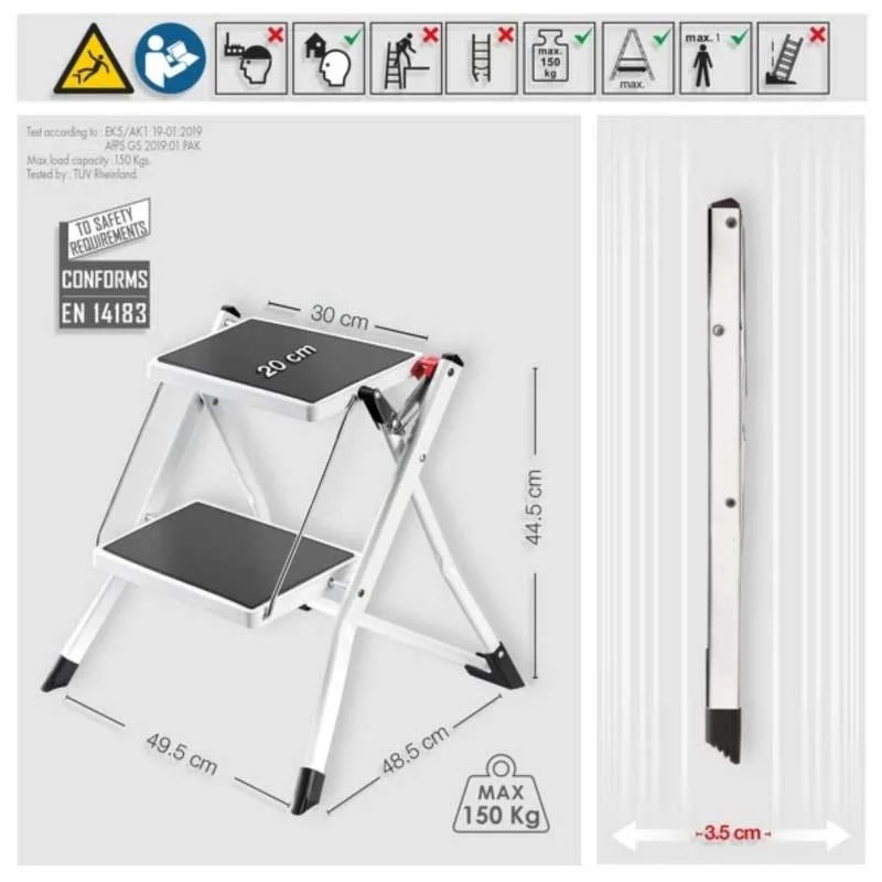 Scaletta pieghevole acciaio 2 gradini Max 150 kg