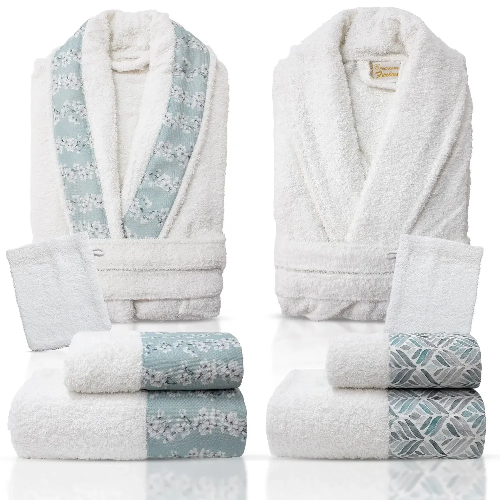 Completo bagno asciugamani accappatoi set uomo donna spugna di cotone 7128