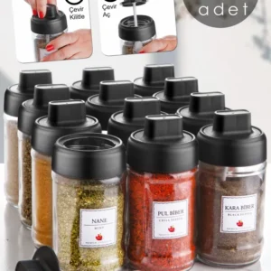 Set di 12 barattoli per spezie con coperchio e cucchiaio Oze H13cm Vetro trasparente