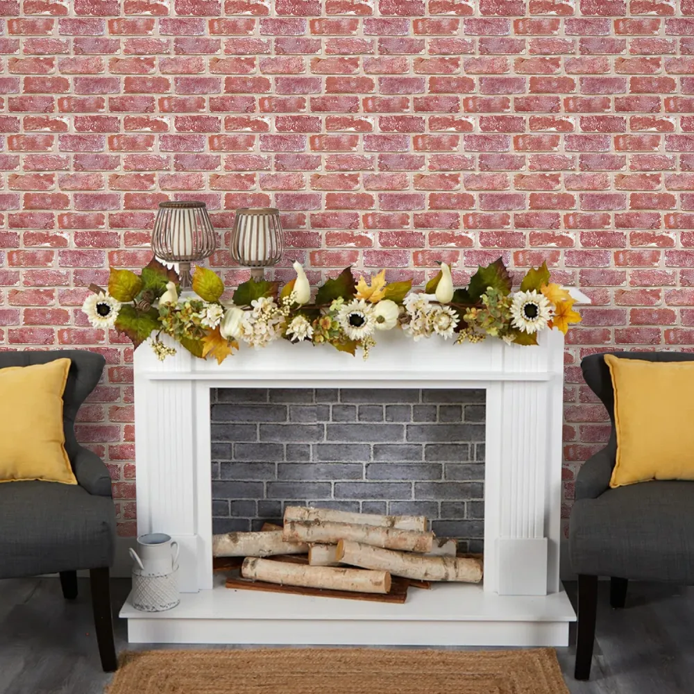 Baule per Cuscini 3D Old Red Rustic Brick Peel and Stick Wall Tile