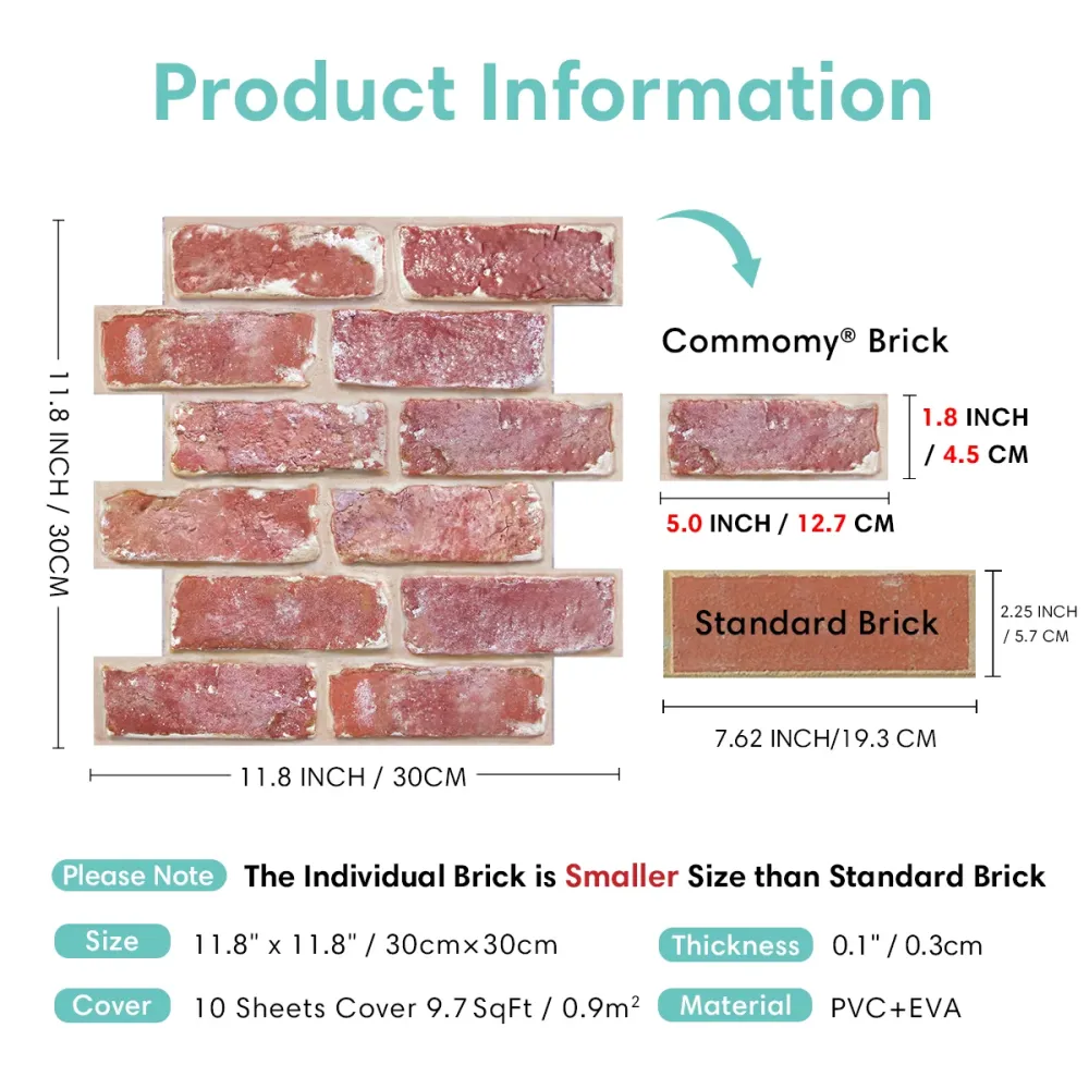 Baule per Cuscini 3D Old Red Rustic Brick Peel and Stick Wall Tile