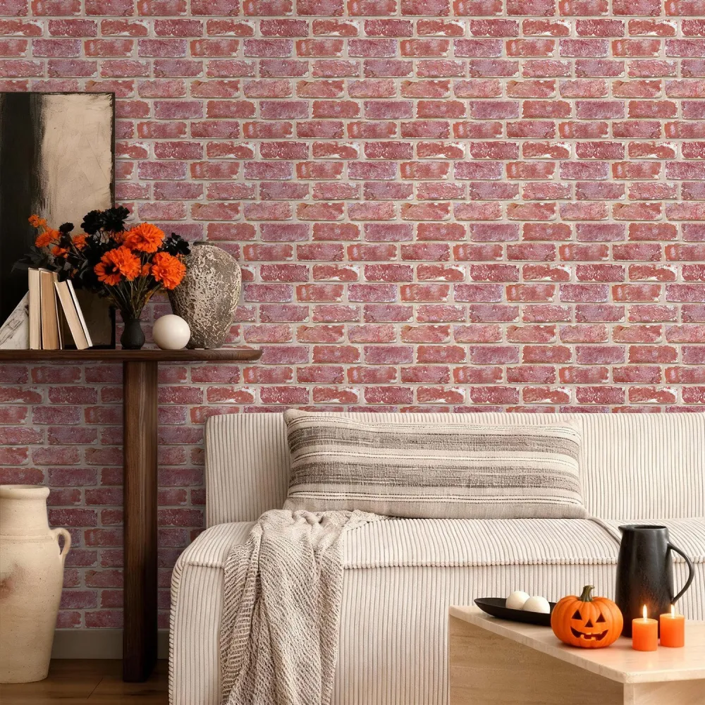 Baule per Cuscini 3D Old Red Rustic Brick Peel and Stick Wall Tile