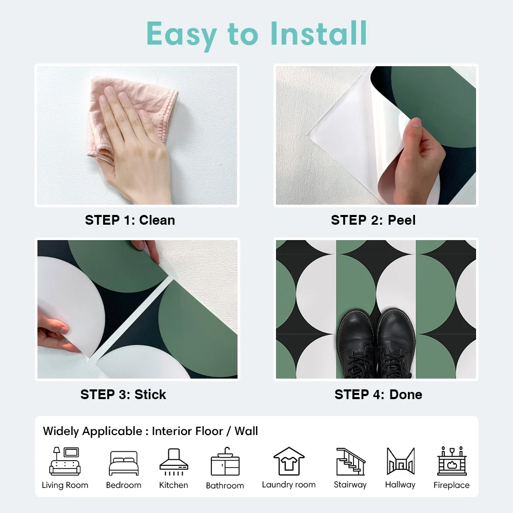 Box Attrezzi con Ruote Green and White Geometric Peel and Stick Vinyl Floor Tile Sticker