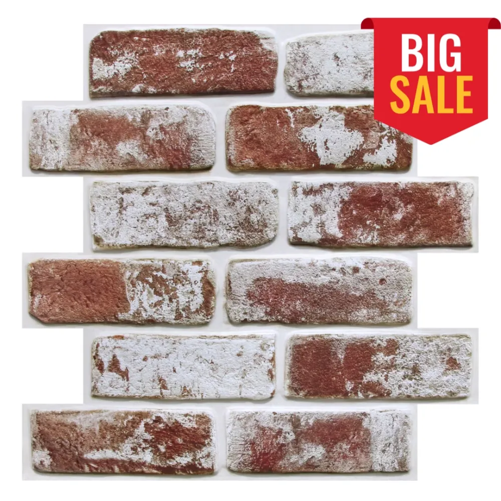 3D Classico Red Whitewash Brick Peel and Stick Wall Tile
