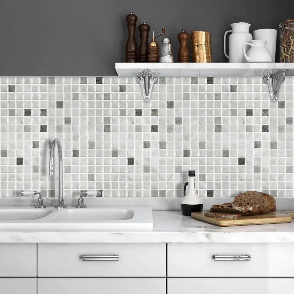 Grigio and Beige Mosaic Backsplash Peel and Stick Tile