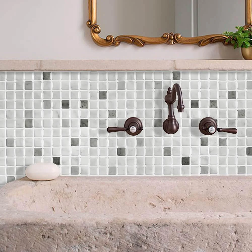 Grigio and Beige Mosaic Backsplash Peel and Stick Tile
