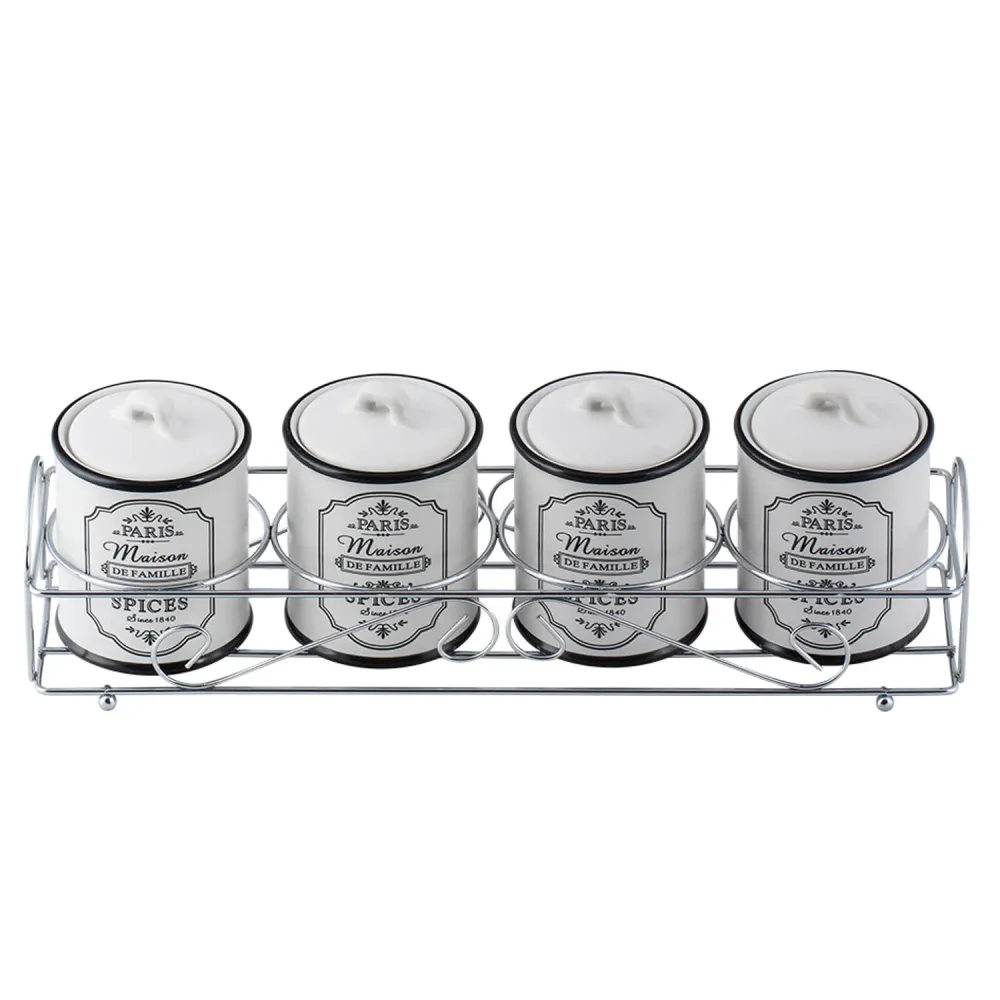 Maestro Paris Set 4 smaltato spice containers and stand
