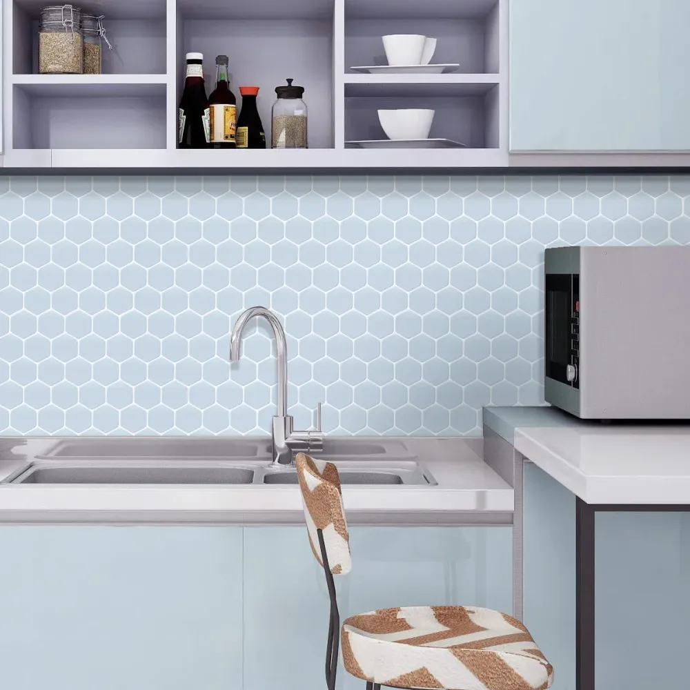Pastel Blue Hexagon Peel and Stick Backsplash Tile per Mobili da Esterno