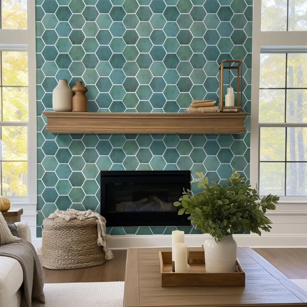 3D Patina Green Hexagon Peel and Stick Wall Tile per Attrezzi da Giardino