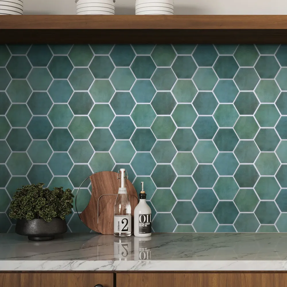 3D Patina Green Hexagon Peel and Stick Wall Tile per Attrezzi da Giardino