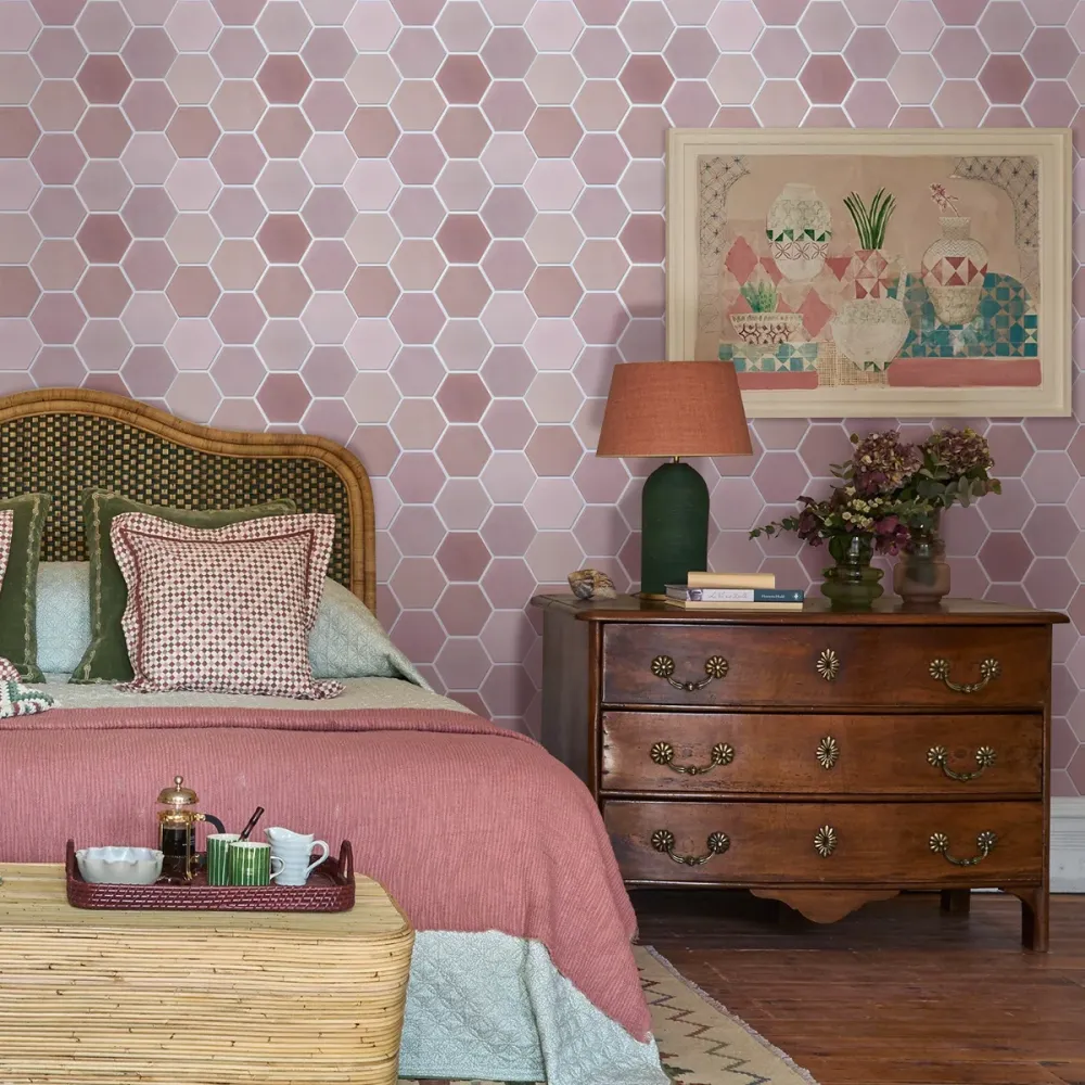 3D Pink Hexagon Peel and Stick Wall Tile con Serratura Combinazione