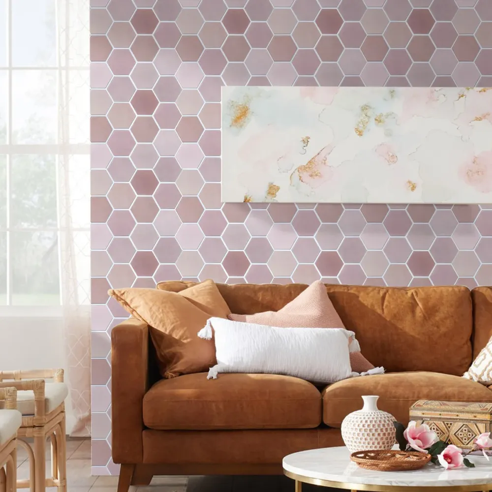 3D Pink Hexagon Peel and Stick Wall Tile con Serratura Combinazione