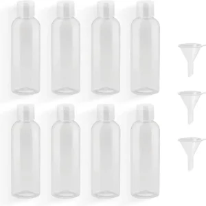 8 Pezzi Bottiglie di Viaggio Plastica 100 ML Bottiglie di Plastica Vuote Bottigliette da Viaggio Aereo con 3 Imbuti Conten...