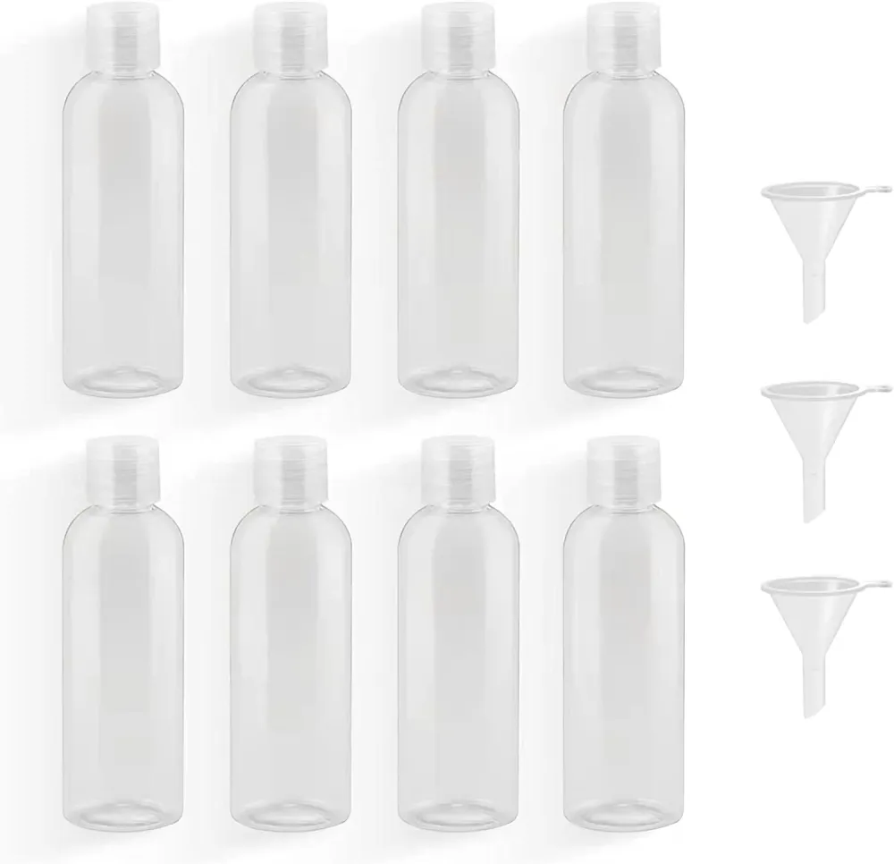 8 Pezzi Bottiglie di Viaggio Plastica 100 ML Bottiglie di Plastica Vuote Bottigliette da Viaggio Aereo con 3 Imbuti Conten...
