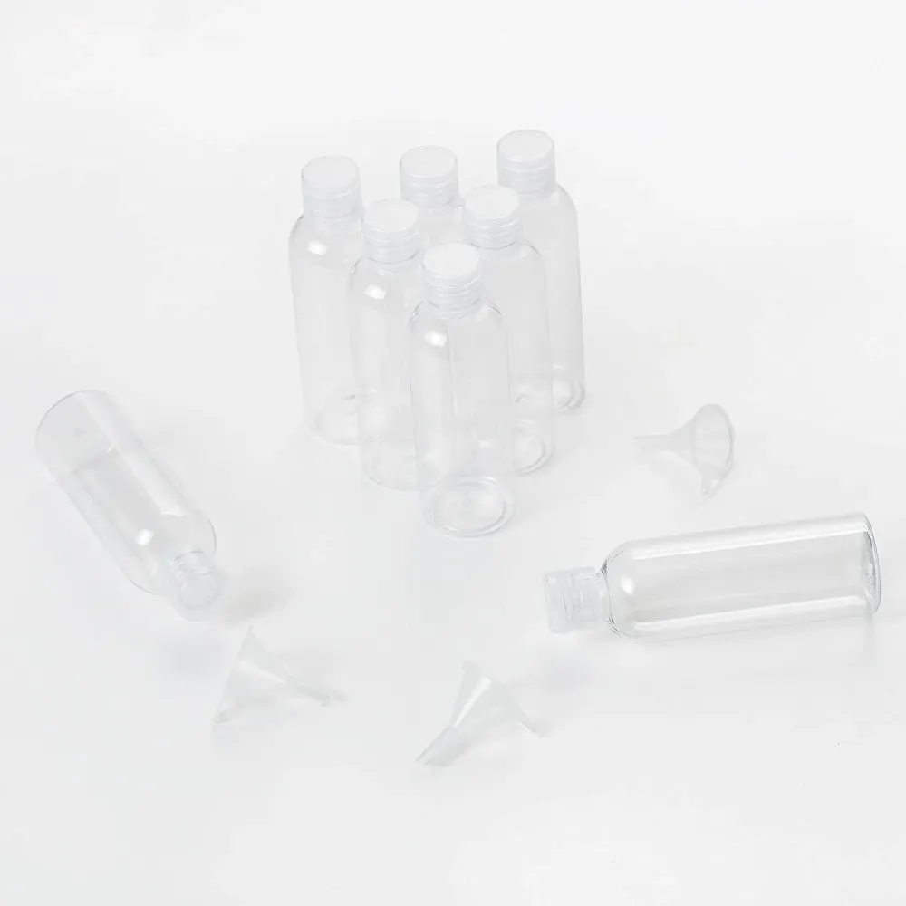 8 Pezzi Bottiglie di Viaggio Plastica 100 ML Bottiglie di Plastica Vuote Bottigliette da Viaggio Aereo con 3 Imbuti Conten...