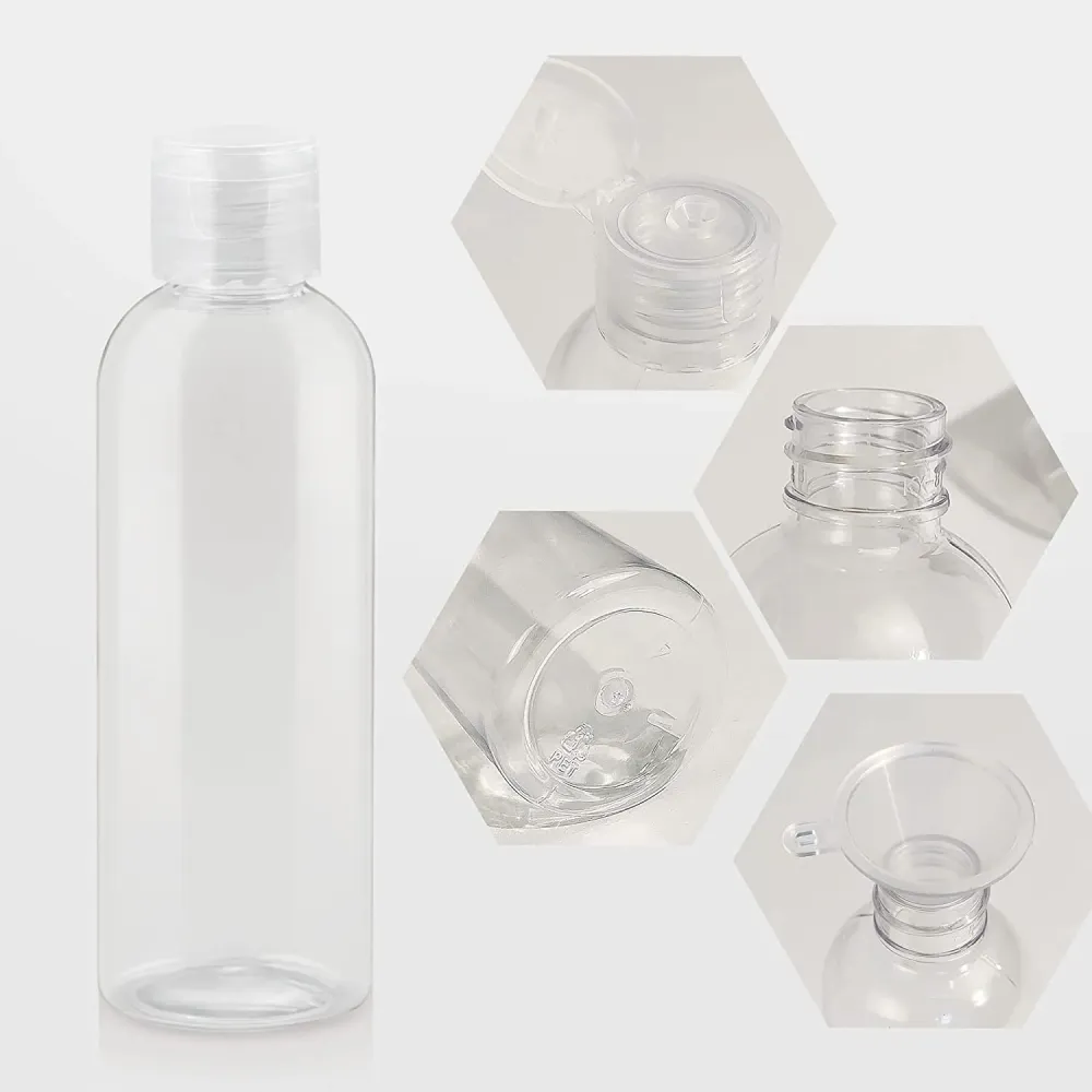8 Pezzi Bottiglie di Viaggio Plastica 100 ML Bottiglie di Plastica Vuote Bottigliette da Viaggio Aereo con 3 Imbuti Conten...