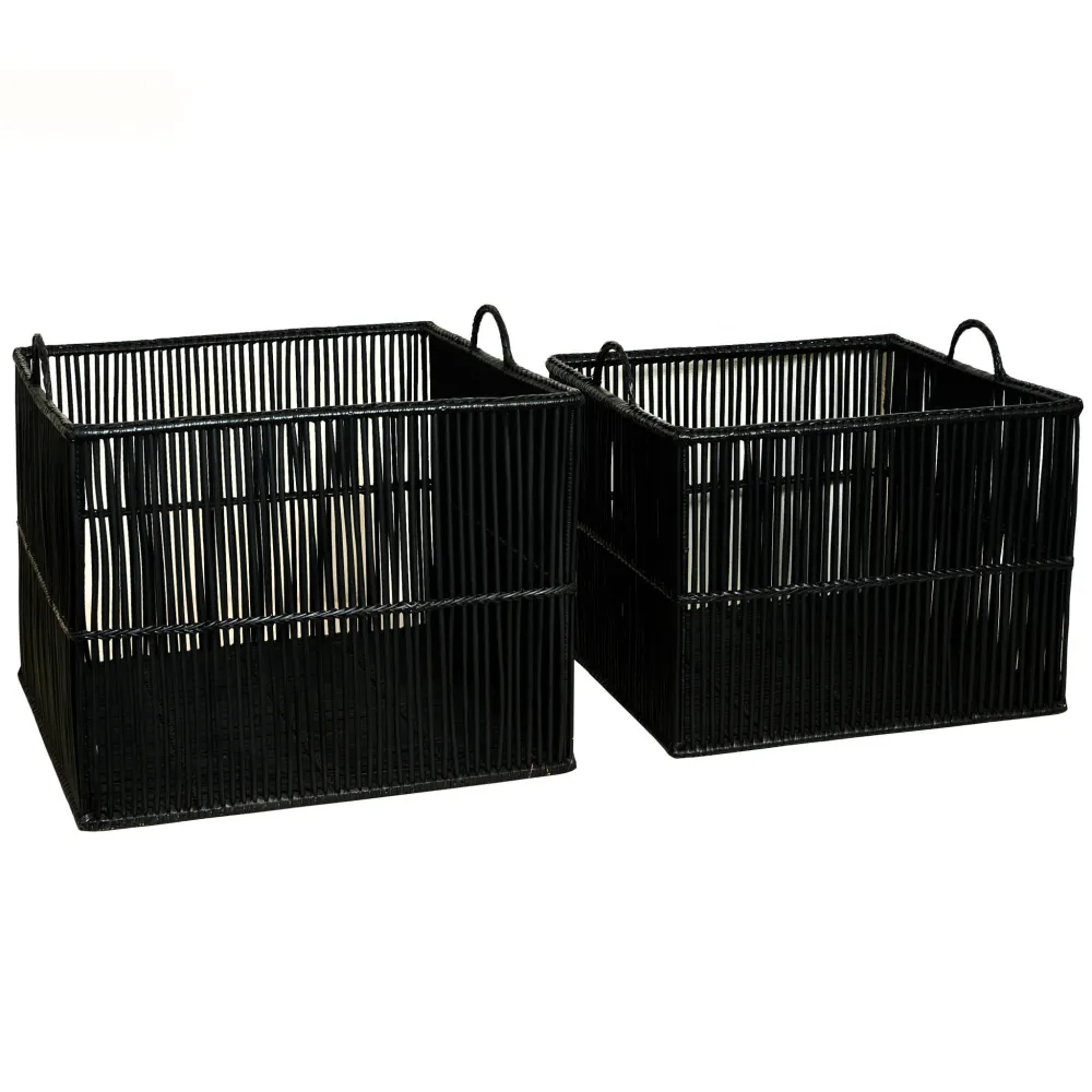 Set 2 Contenitori grandi Rain rattan color Nero, dim. 55x55x50 e 50x50x45 cm