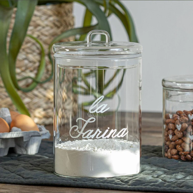 Barattolo per Farina Vetro Borosilicato – Contenitore Cucina con Scritta “La Farina”