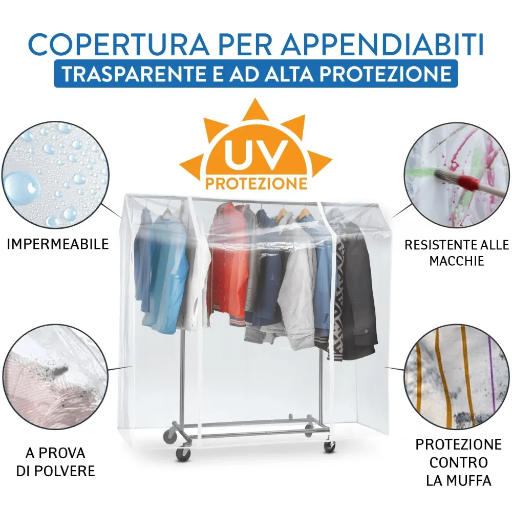 Tatkraft Anwalt - Copertura Protettiva Antipolvere per Stand Appendiabiti, Facile da aprire e chiudere, Trasparente, Prote...