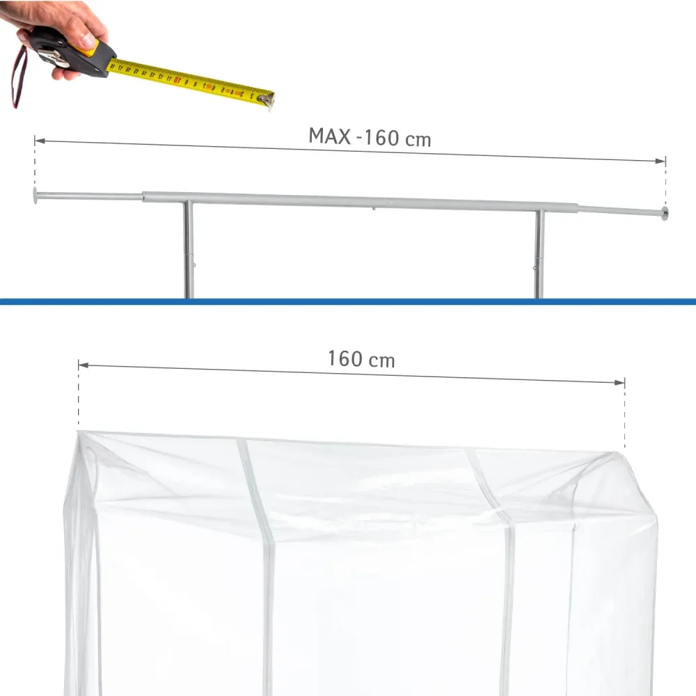 Tatkraft Defender – Copri stand appendiabiti, 160x60x145 cm, 2 cerniere, Trasparente, protegge da polvere, umidità, raggi UV