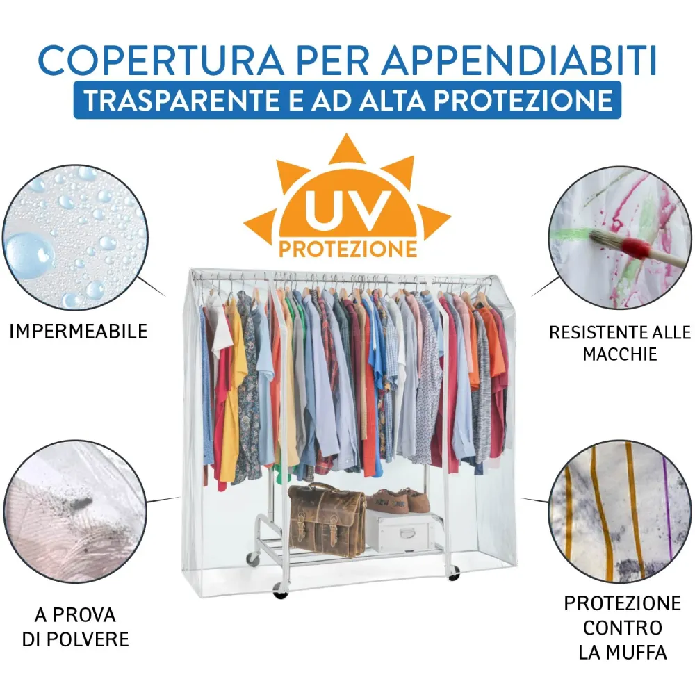 Tatkraft Defender – Copri stand appendiabiti, 160x60x145 cm, 2 cerniere, Trasparente, protegge da polvere, umidità, raggi UV