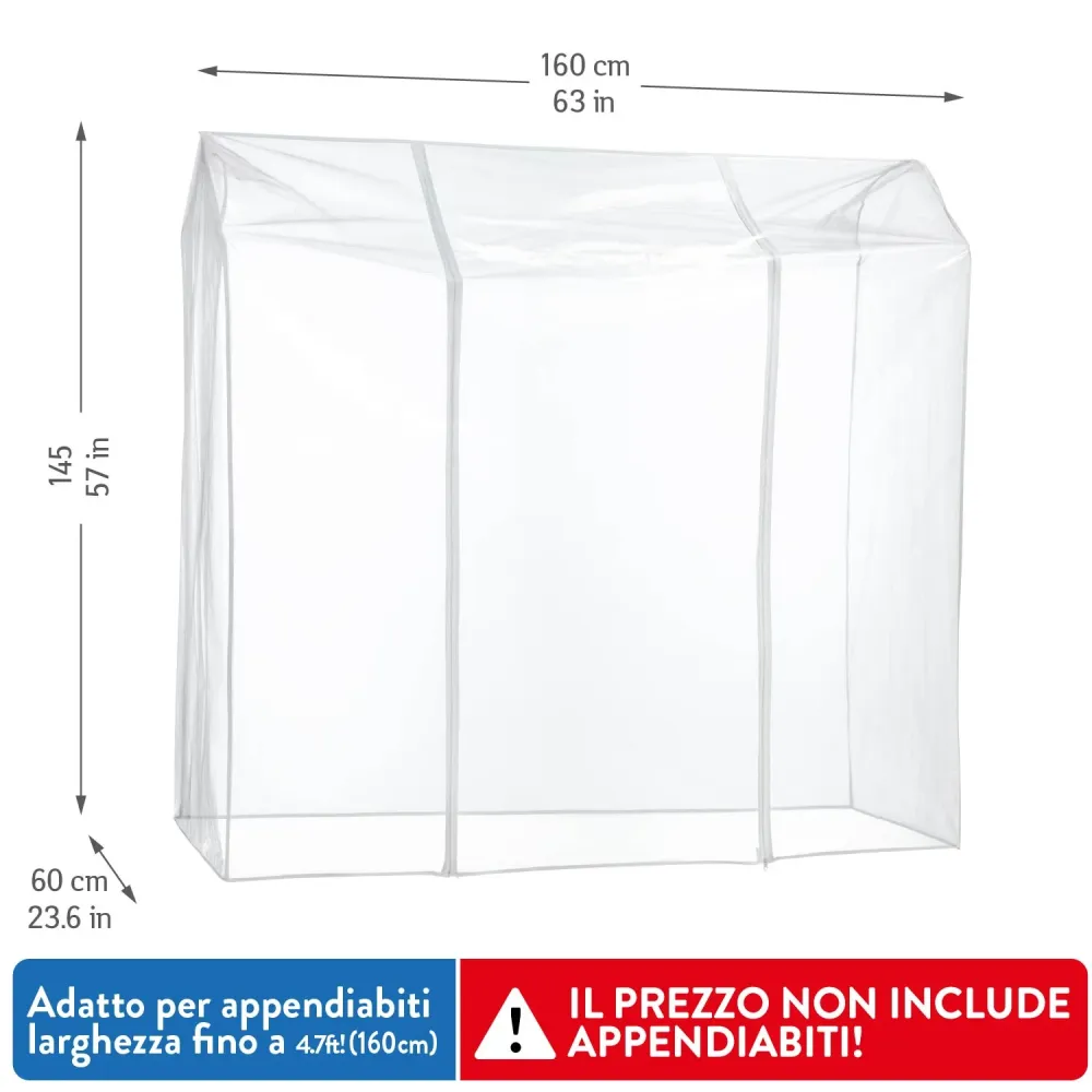 Tatkraft Defender – Copri stand appendiabiti, 160x60x145 cm, 2 cerniere, Trasparente, protegge da polvere, umidità, raggi UV