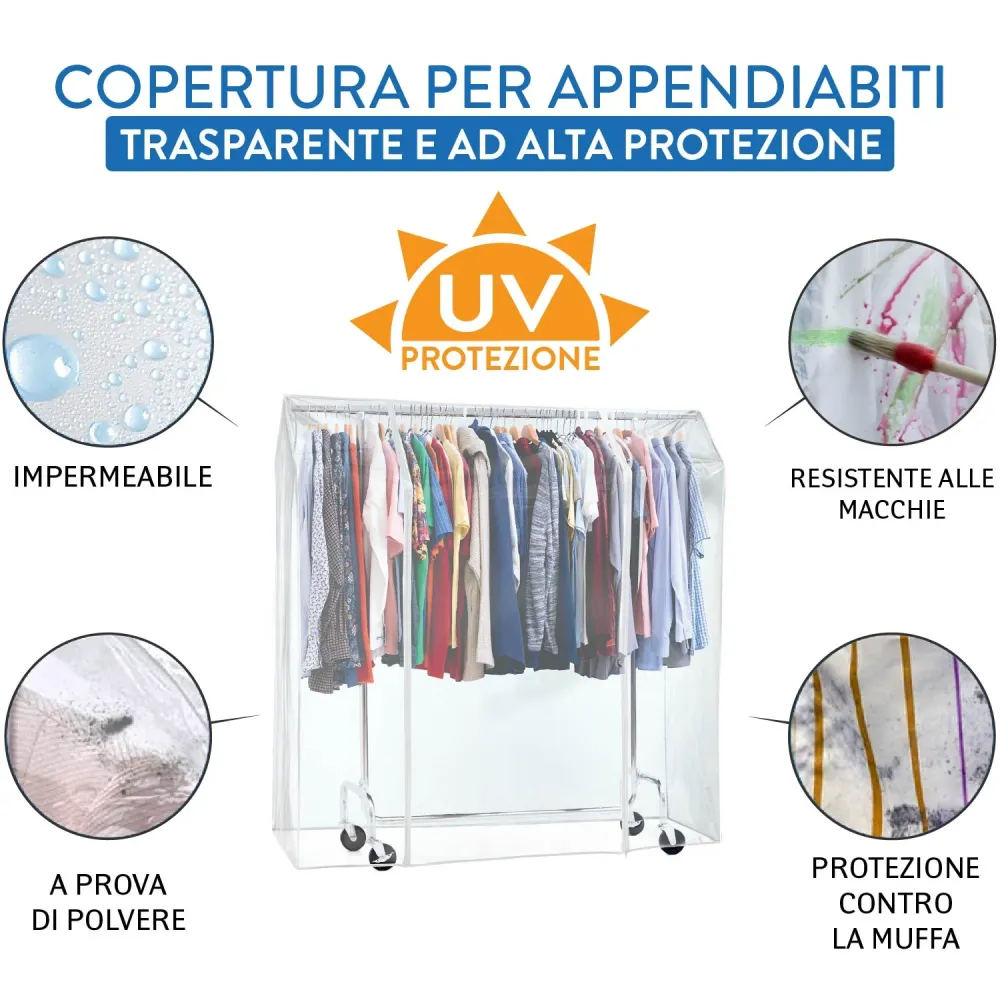 Tatkraft Schild – Copertura per Appendiabiti, 155×60×160 cm, Copertura Appendiabiti Trasparente, 2 Cerniere, Impermeabile,...