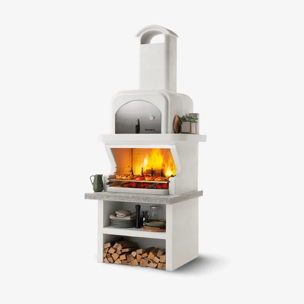 Barbecue cemento legna con forno CAPRI 2 - PALAZZETTI griglia inox 76 cm, piano Marmotech e sistema Fast-Fire Box