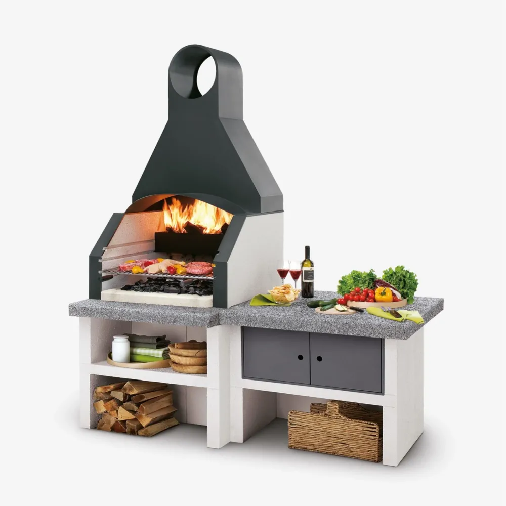 Barbecue cemento legna MAXIME con griglia inox - PALAZZETTI design moderno e compatibile con moduli cucina da esterno