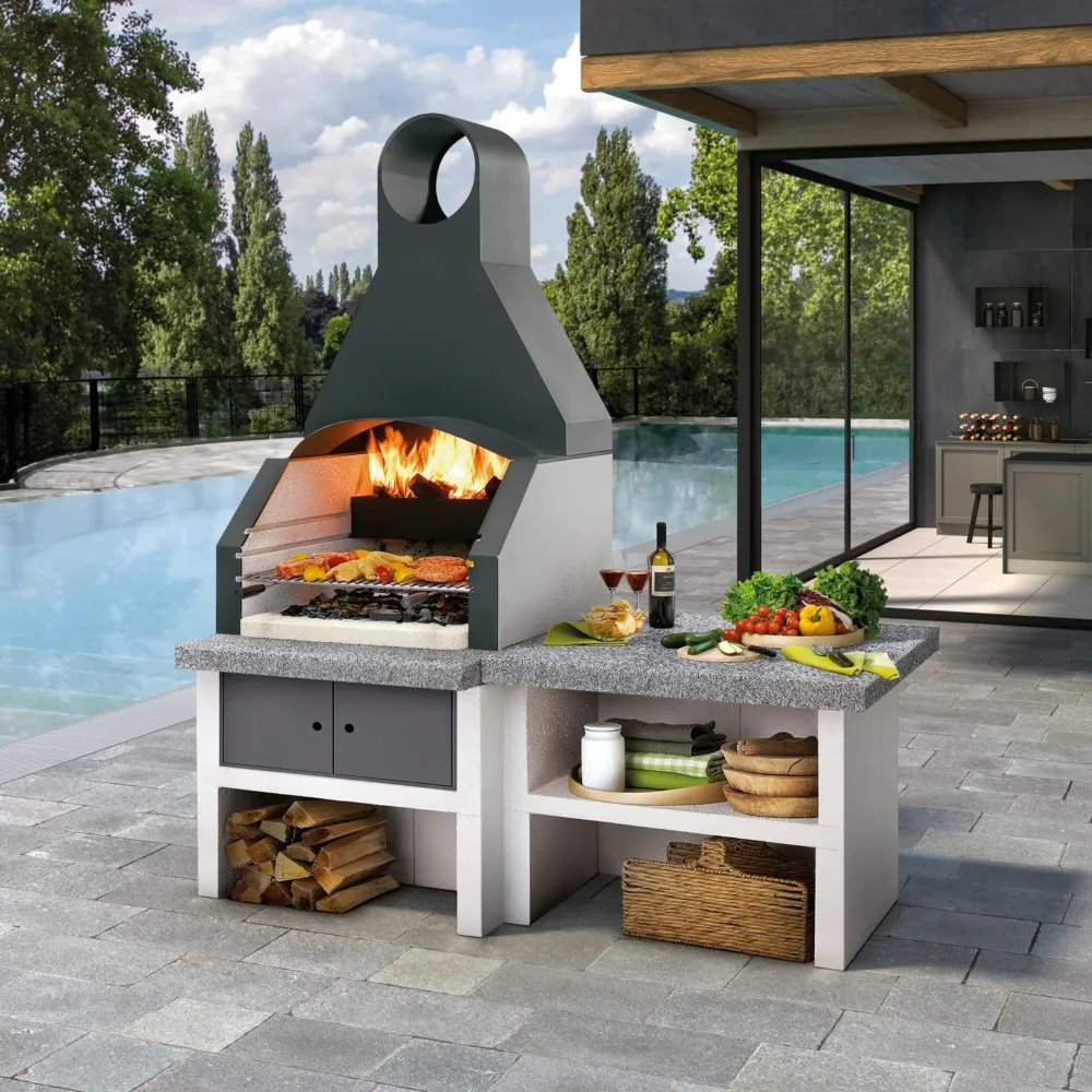 Barbecue cemento legna MAXIME con griglia inox - PALAZZETTI design moderno e compatibile con moduli cucina da esterno