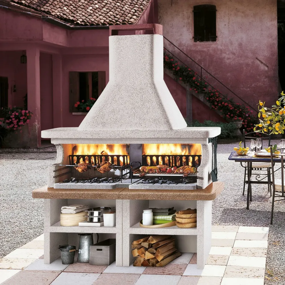 Barbecue cemento legna MIAMI con doppia griglia - PALAZZETTI sistema Fast-Fire per cotture intensive all’aperto
