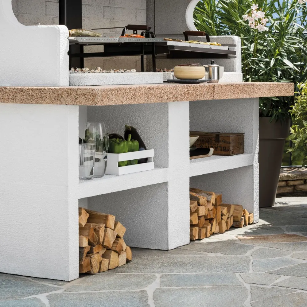 Barbecue cemento legna MIAMI con doppia griglia - PALAZZETTI sistema Fast-Fire per cotture intensive all’aperto