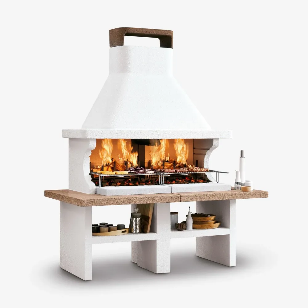 Barbecue cemento legna PATAMOS ROSSO con doppia griglia - PALAZZETTI Area grill ideale per cucinare giardino o esterno