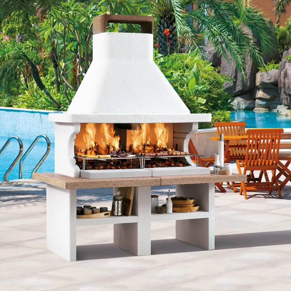 Barbecue cemento legna PATAMOS ROSSO con doppia griglia - PALAZZETTI Area grill ideale per cucinare giardino o esterno