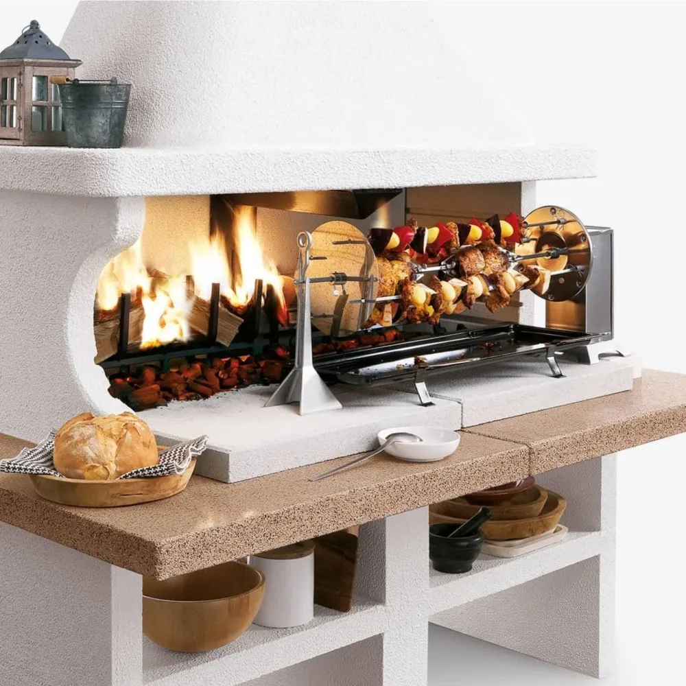 Barbecue cemento legna PATAMOS ROSSO con doppia griglia - PALAZZETTI Area grill ideale per cucinare giardino o esterno