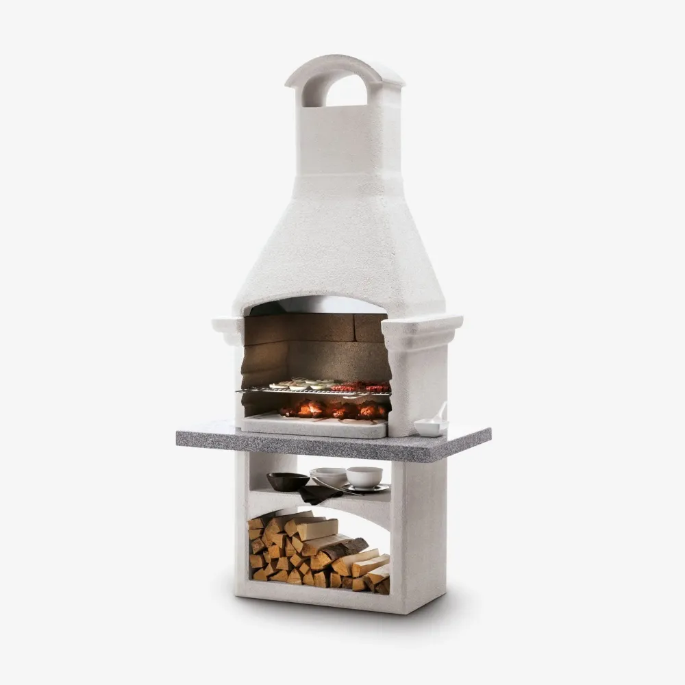 Barbecue legna cemento SALINA - PALAZZETTI con griglia regolabile, piano Marmotech e cassetto cenere Fast-Fire Box