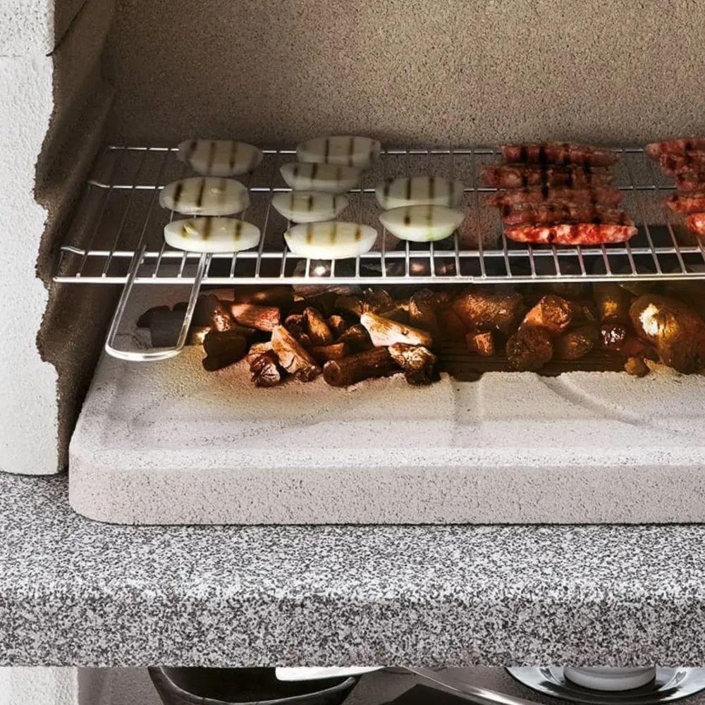 Barbecue legna cemento SALINA - PALAZZETTI con griglia regolabile, piano Marmotech e cassetto cenere Fast-Fire Box