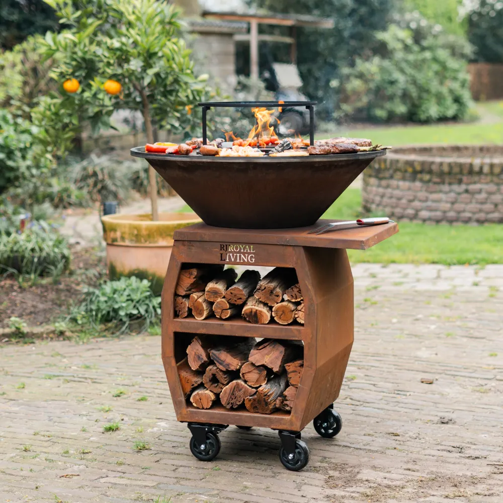 BBQ Plancha Grill Compañero XXL Corten Steel 2.0 - Con attizzatoio e porta legna Ø80cm