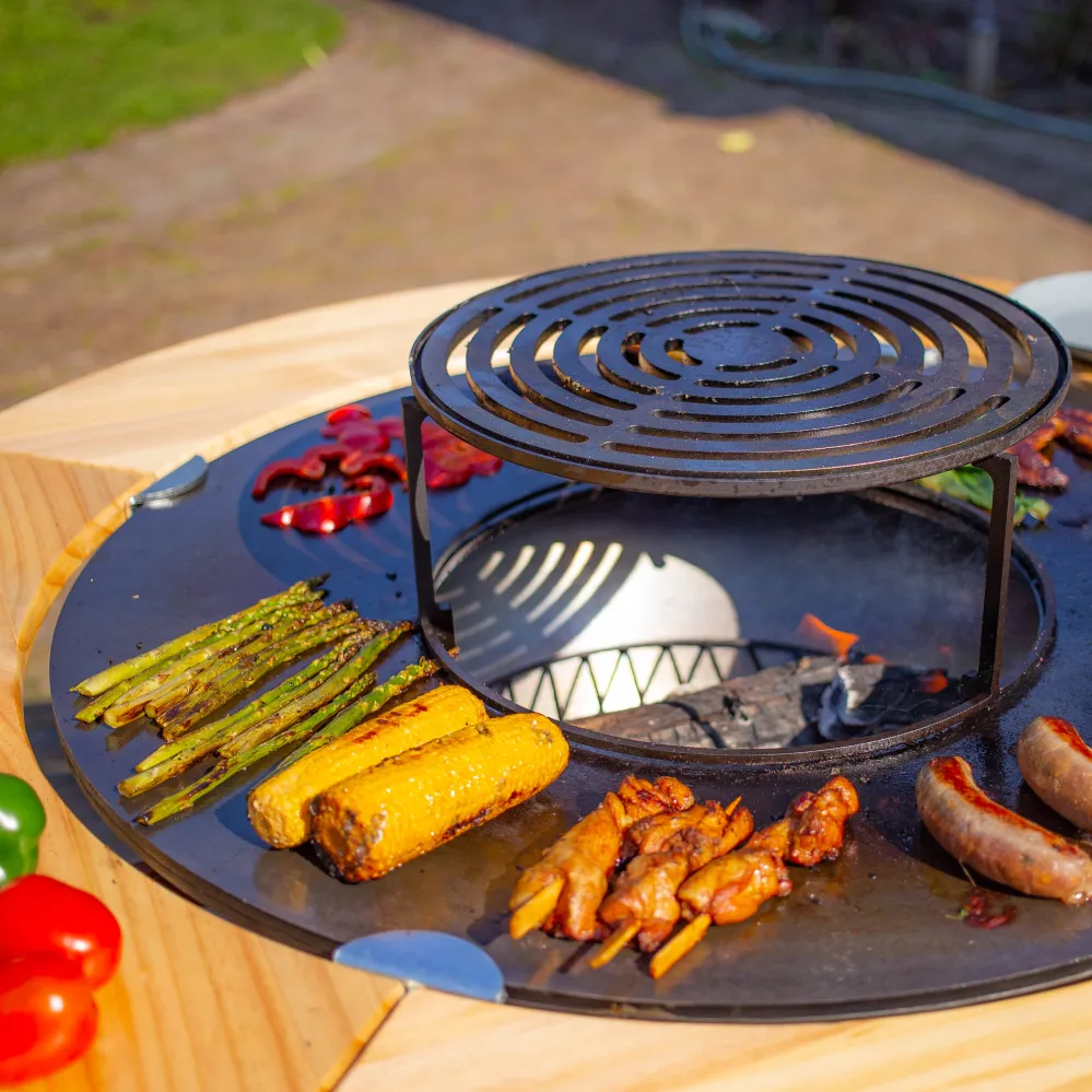 BBQ Plancha Grill Maestro XXXL Ø100cm Acciaio Corten - Con ruote grandi e contenitore per la legna