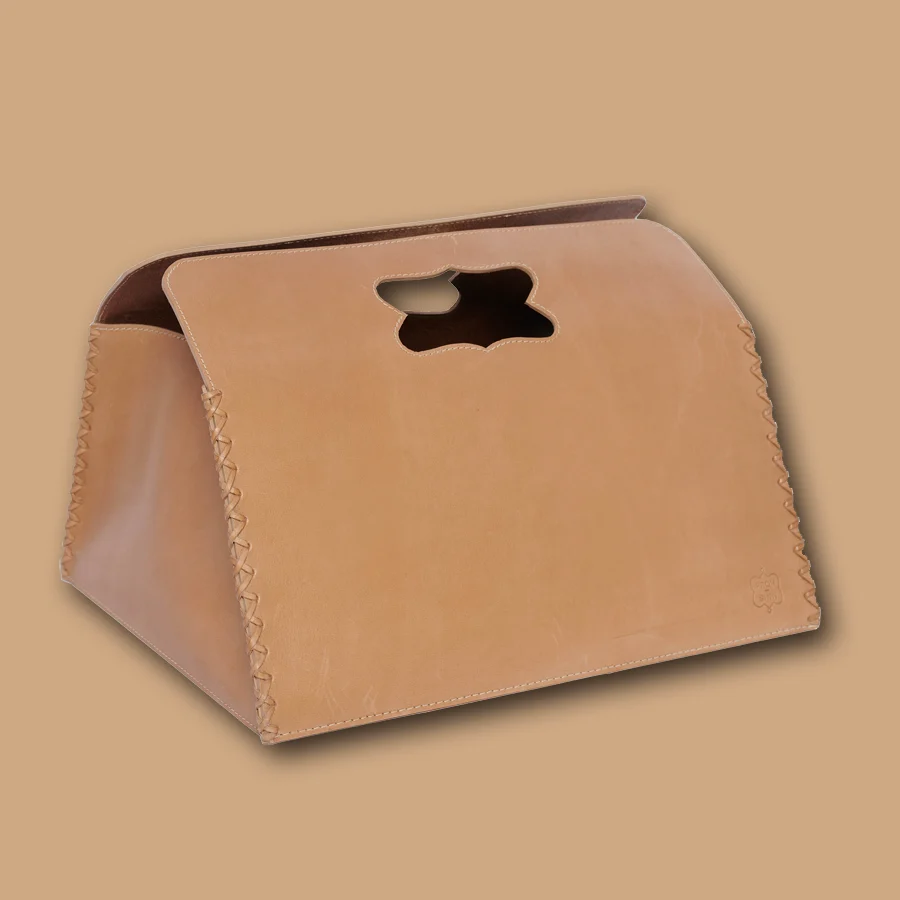 Cesta per legna da ardere, portariviste LIFESTYLE pelle liscia - color cammello